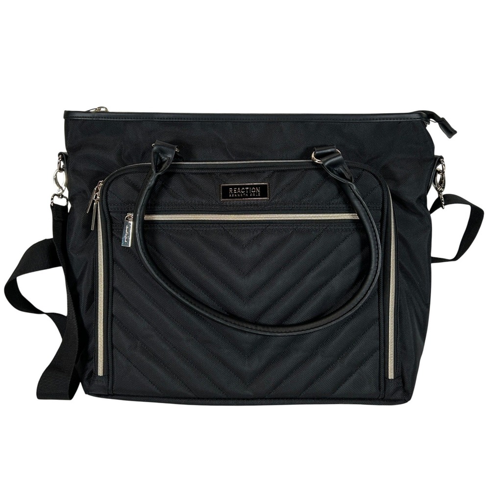 Kenneth Cole Reaction 54555 Black Nylon Laptop Tote Bag Chevron Quilt Briefcase